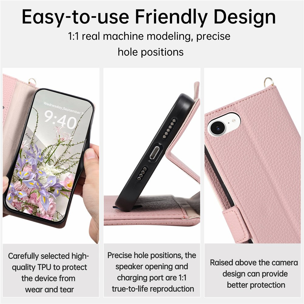 For iPhone 17e  /  16e Case with Wrist Strap and Shoulder Strap Dual Color Zipper Pocket Wallet Leather Phone Cover