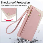 For iPhone 17e  /  16e Case with Wrist Strap and Shoulder Strap Dual Color Zipper Pocket Wallet Leather Phone Cover