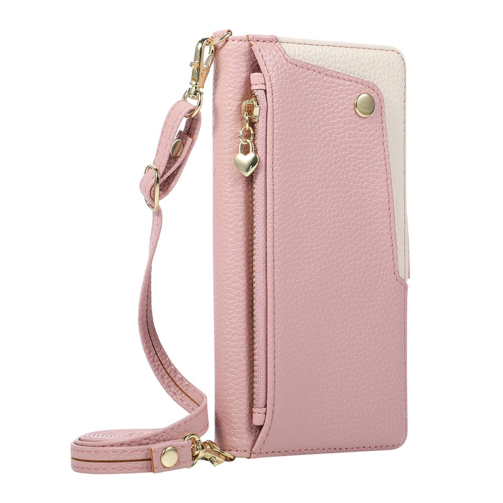 For iPhone 17e  /  16e Case with Wrist Strap and Shoulder Strap Dual Color Zipper Pocket Wallet Leather Phone Cover