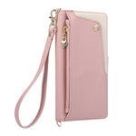 For iPhone 17e  /  16e Case with Wrist Strap and Shoulder Strap Dual Color Zipper Pocket Wallet Leather Phone Cover