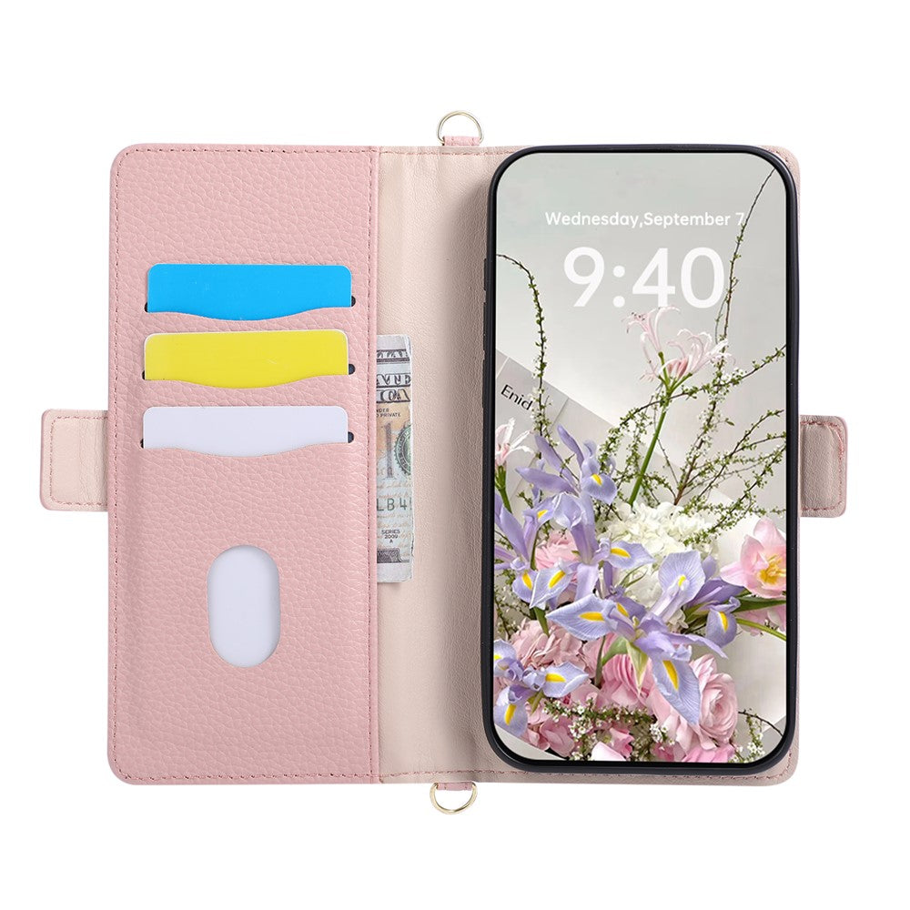 For iPhone 17e  /  16e Case with Wrist Strap and Shoulder Strap Dual Color Zipper Pocket Wallet Leather Phone Cover