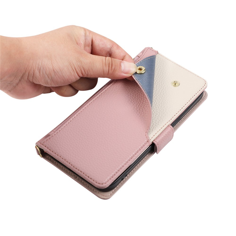 For iPhone 17e  /  16e Case with Wrist Strap and Shoulder Strap Dual Color Zipper Pocket Wallet Leather Phone Cover