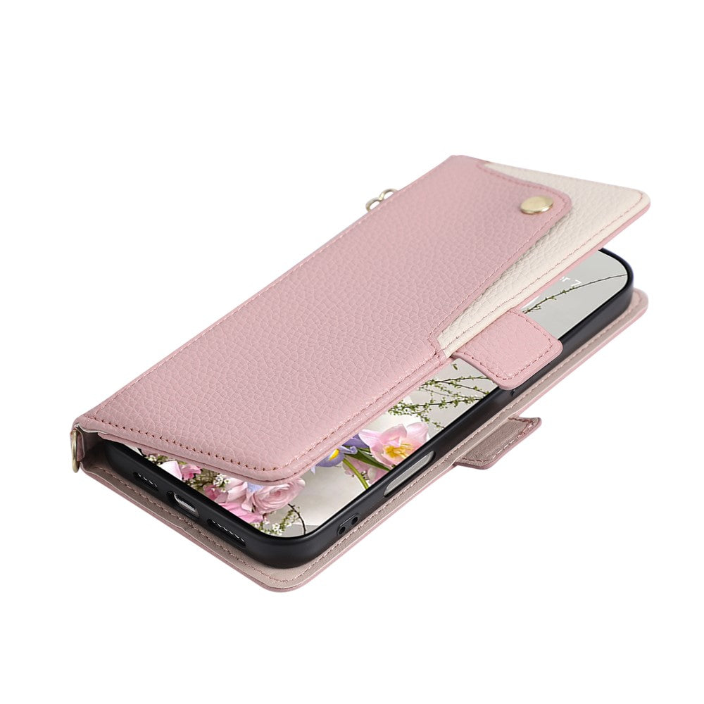 For iPhone 17e  /  16e Case with Wrist Strap and Shoulder Strap Dual Color Zipper Pocket Wallet Leather Phone Cover