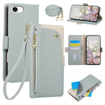 For iPhone 17e  /  16e Case with Wrist Strap and Shoulder Strap Dual Color Zipper Pocket Wallet Leather Phone Cover