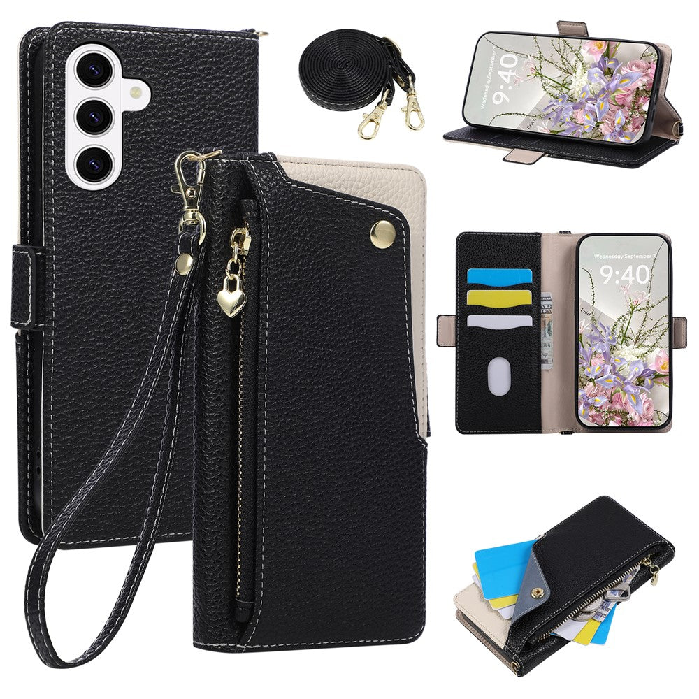 Til Samsung Galaxy A57 5G Etui med Håndrem og Skulderrem Dual Color Lynlås Lomme Pung Læder Telefoncover