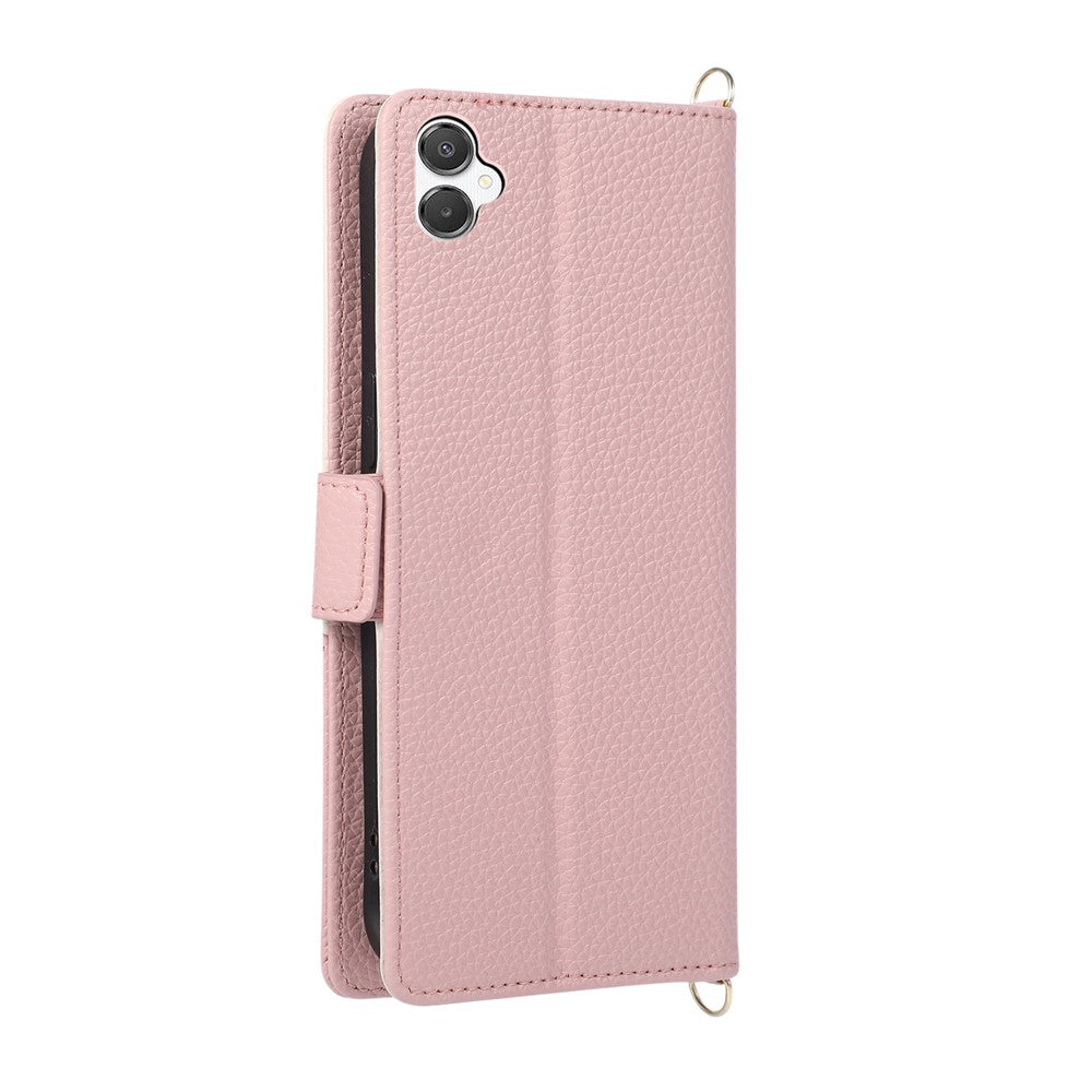 Samsung Galaxy A08 4G / A07 5G / A07 4G / A07s 4G / A06 4G / A06 5G-skal med handledsrem och axelrem, tvåfärgad dragkedja, plånbok, läderfodral
