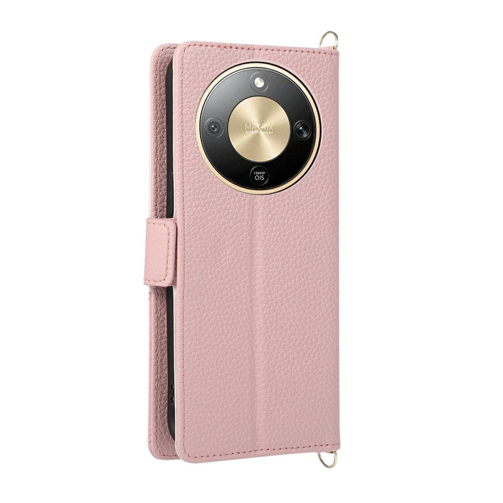 For Honor X70 5G  /  X9d 5G  /  Magic8 Lite 5G Case with Wrist Strap and Shoulder Strap Dual Color Zipper Pocket Wallet Leather Phone Cover
