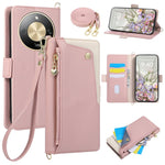 For Honor X70 5G  /  X9d 5G  /  Magic8 Lite 5G Case with Wrist Strap and Shoulder Strap Dual Color Zipper Pocket Wallet Leather Phone Cover