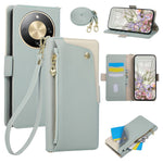 For Honor X70 5G  /  X9d 5G  /  Magic8 Lite 5G Case with Wrist Strap and Shoulder Strap Dual Color Zipper Pocket Wallet Leather Phone Cover