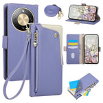 For Honor X70 5G  /  X9d 5G  /  Magic8 Lite 5G Case with Wrist Strap and Shoulder Strap Dual Color Zipper Pocket Wallet Leather Phone Cover