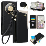 For Honor X70 5G  /  X9d 5G  /  Magic8 Lite 5G Case with Wrist Strap and Shoulder Strap Dual Color Zipper Pocket Wallet Leather Phone Cover