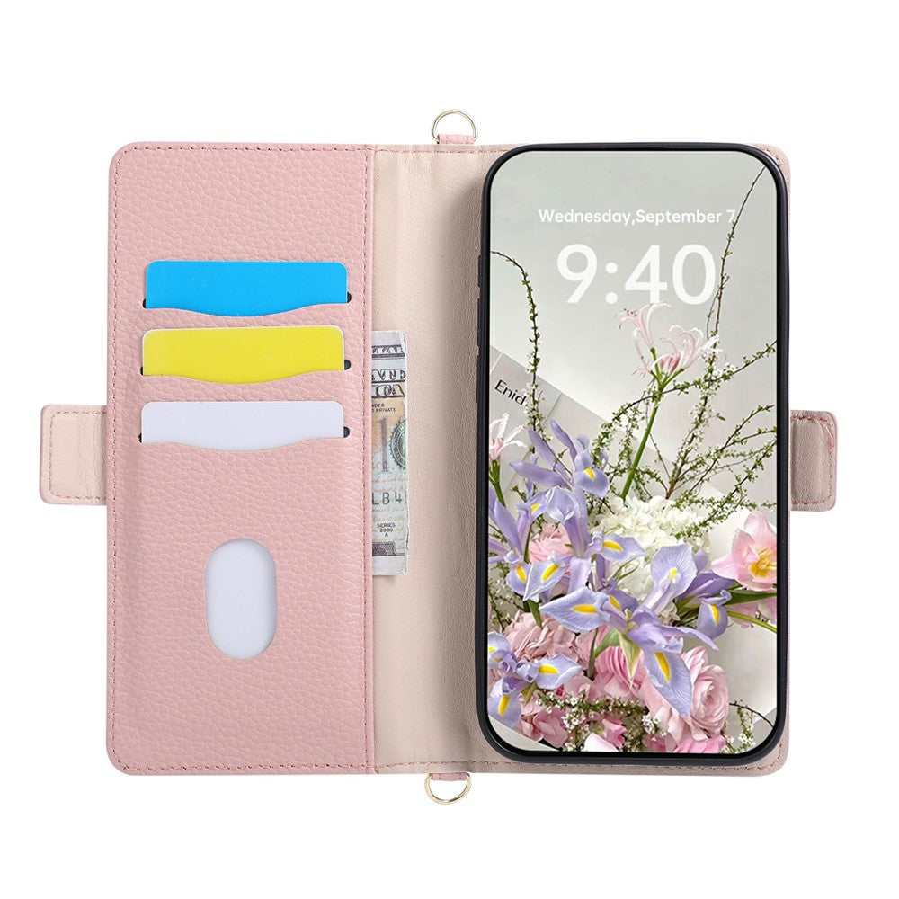 For iPhone 16 Pro Max Case with Wrist Strap and Shoulder Strap Dual Color Zipper Pocket Wallet Leather Phone Cover