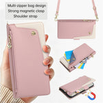 For iPhone 16 Pro Case with Wrist Strap and Shoulder Strap Dual Color Zipper Pocket Wallet Leather Phone Cover