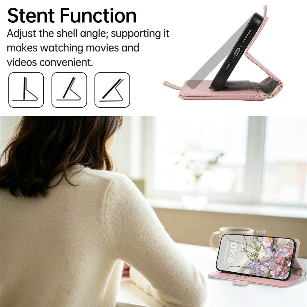 For iPhone 16 Pro Case with Wrist Strap and Shoulder Strap Dual Color Zipper Pocket Wallet Leather Phone Cover