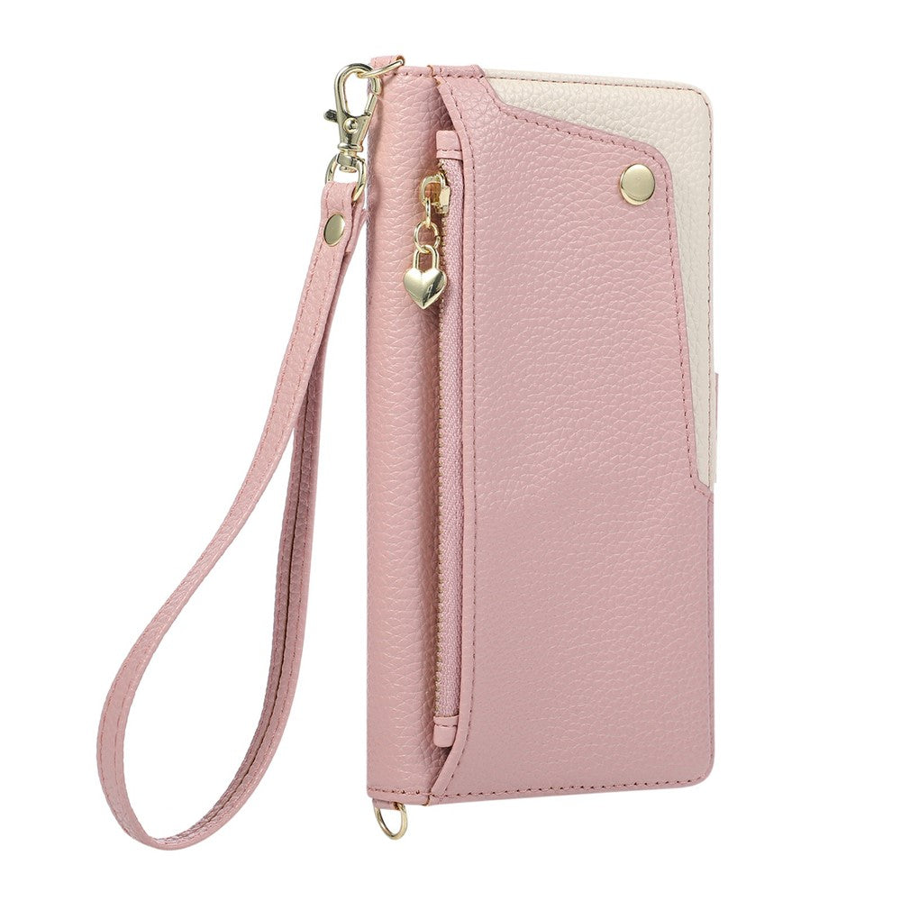 Til iPhone 15 Pro Cover med Håndledsrem og Skulderrem Dual Color Lynlåslomme Pung Læder Telefoncover