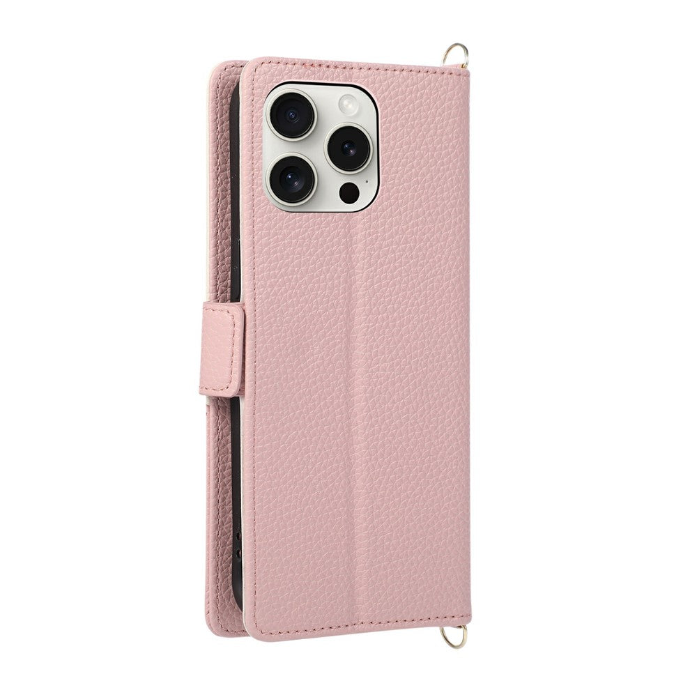 Til iPhone 15 Pro Cover med Håndledsrem og Skulderrem Dual Color Lynlåslomme Pung Læder Telefoncover