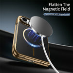 For iPhone Fold Magnetic Case Carbon Fiber Texture Leather + PC Electroplating Phone Cover with Tempered Glass Film