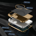 For iPhone Fold Magnetic Case Carbon Fiber Texture Leather + PC Electroplating Phone Cover with Tempered Glass Film