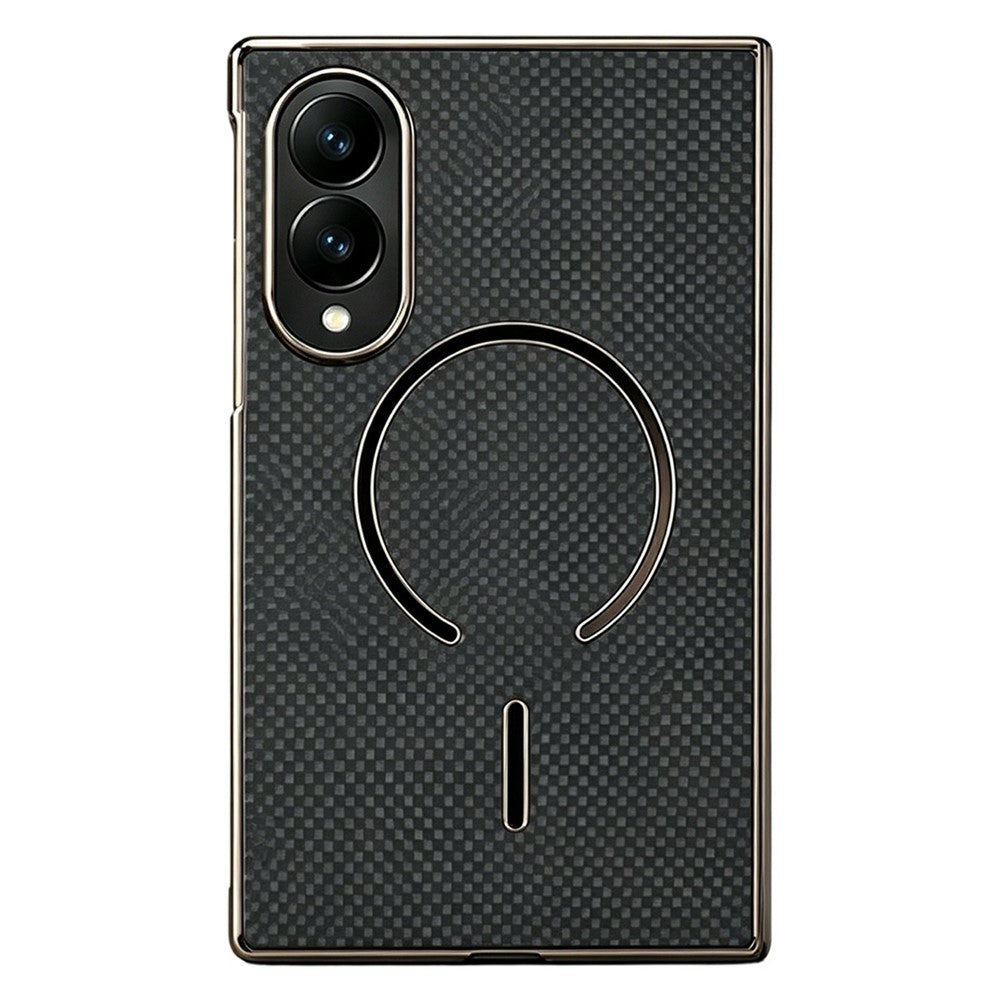 Magnetisk cover til Samsung Galaxy Z Fold8 i kulfiberstruktureret læder + galvaniseret pc-mobilcover med hærdet glasfilm