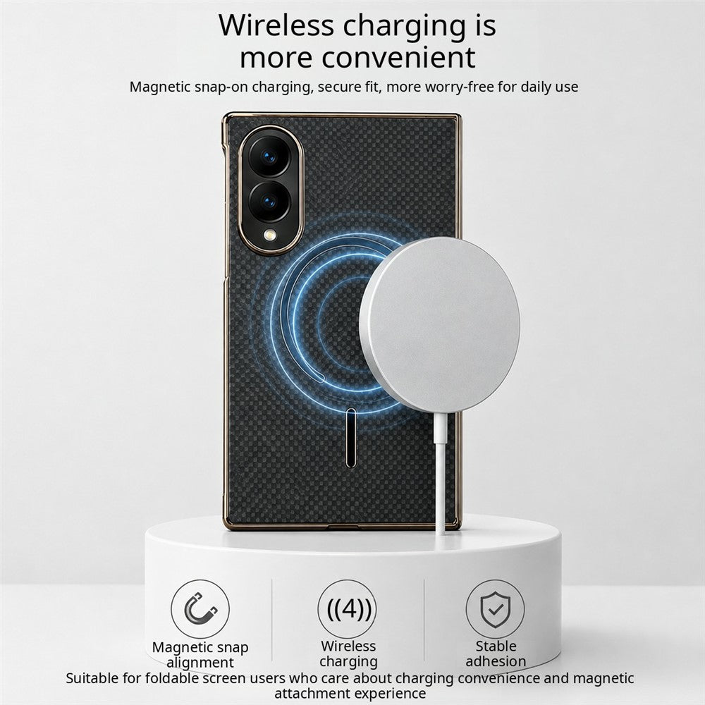 Magnetisk cover til Samsung Galaxy Z Fold8 i kulfiberstruktureret læder + galvaniseret pc-mobilcover med hærdet glasfilm