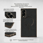 Magnetisk cover til Samsung Galaxy Z Fold8 i kulfiberstruktureret læder + galvaniseret pc-mobilcover med hærdet glasfilm