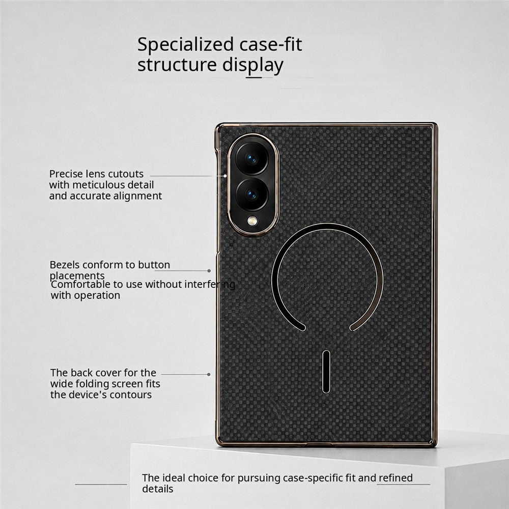 Magnetisk cover til Samsung Galaxy Z Fold8 i kulfiberstruktureret læder + galvaniseret pc-mobilcover med hærdet glasfilm