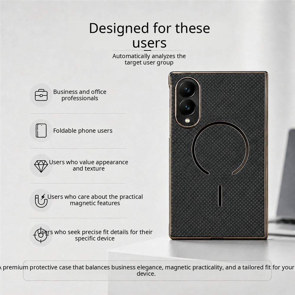 Magnetisk cover til Samsung Galaxy Z Fold8 i kulfiberstruktureret læder + galvaniseret pc-mobilcover med hærdet glasfilm