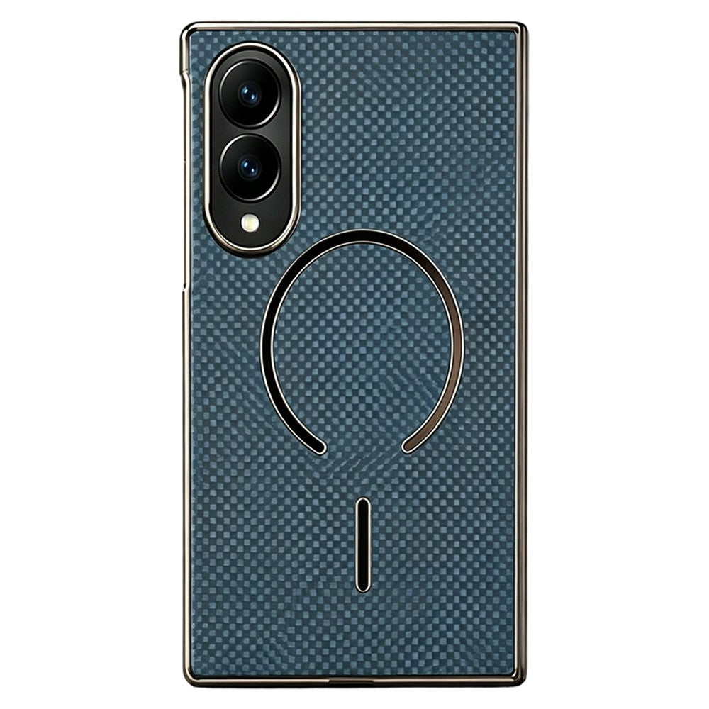 Magnetisk cover til Samsung Galaxy Z Fold8 i kulfiberstruktureret læder + galvaniseret pc-mobilcover med hærdet glasfilm