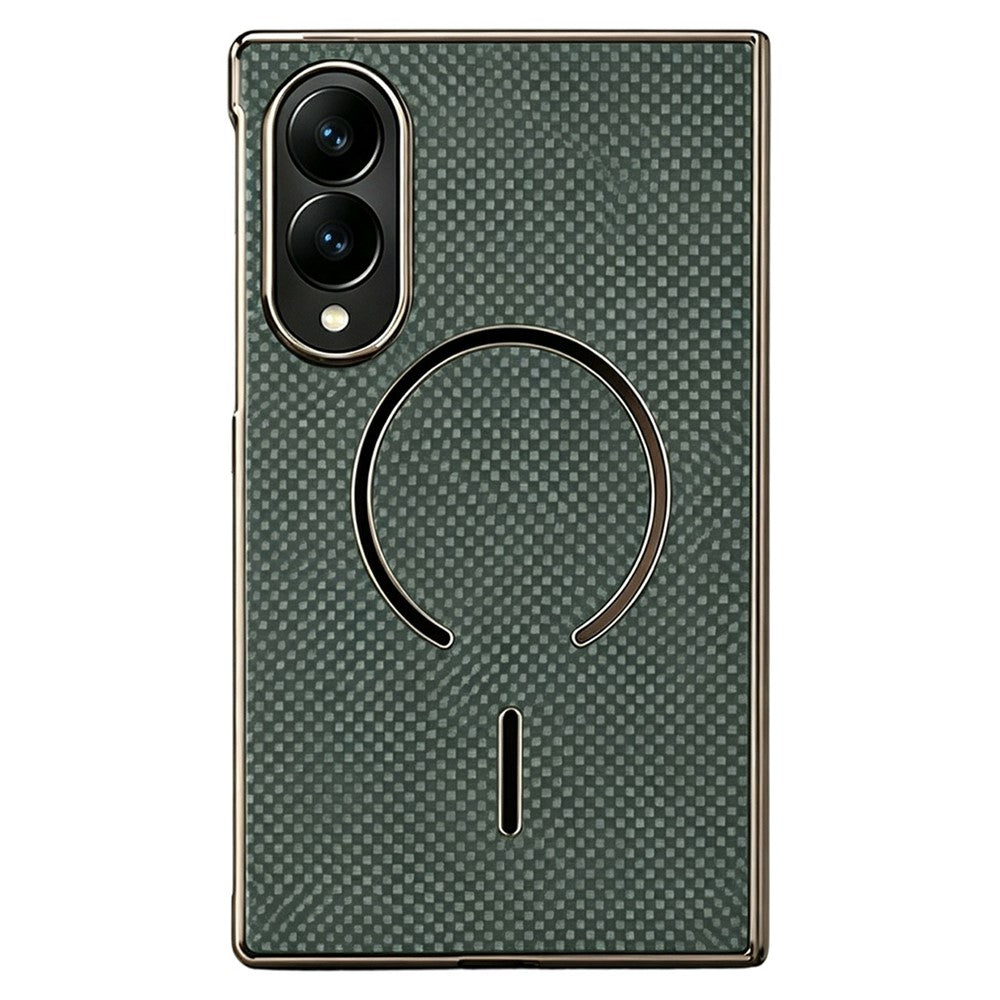 Magnetisk cover til Samsung Galaxy Z Fold8 i kulfiberstruktureret læder + galvaniseret pc-mobilcover med hærdet glasfilm