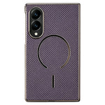Magnetisk cover til Samsung Galaxy Z Fold8 i kulfiberstruktureret læder + galvaniseret pc-mobilcover med hærdet glasfilm