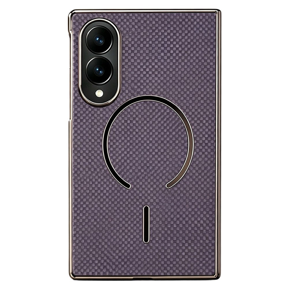 Magnetisk cover til Samsung Galaxy Z Fold8 i kulfiberstruktureret læder + galvaniseret pc-mobilcover med hærdet glasfilm