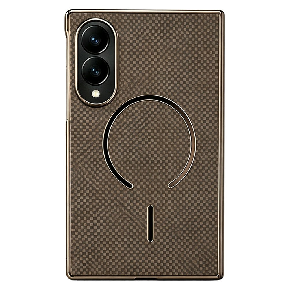 Magnetisk cover til Samsung Galaxy Z Fold8 i kulfiberstruktureret læder + galvaniseret pc-mobilcover med hærdet glasfilm
