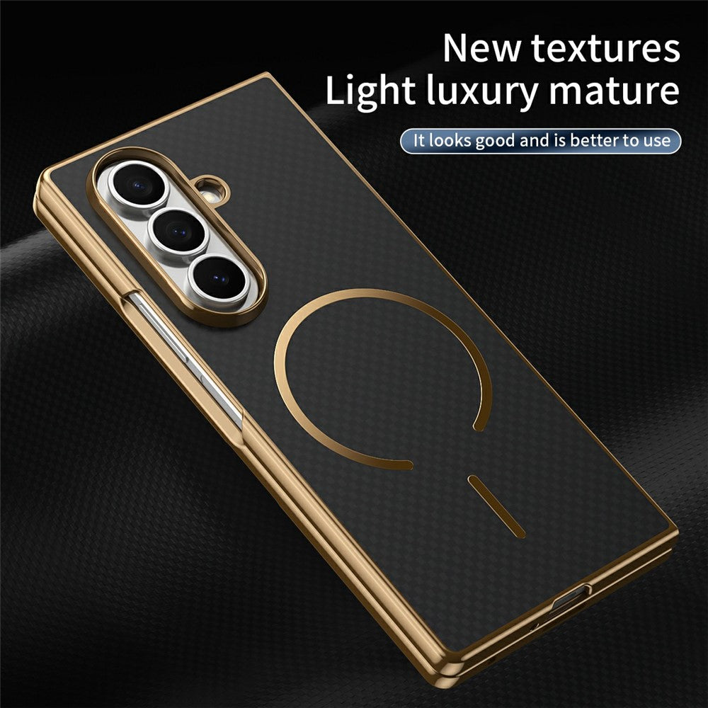 Samsung Galaxy Z Fold8 Ultra Magnetiskt Skal Kolfibertexturerat Läder + PC Galvaniserat mobilskal med Härdat Glasfilm