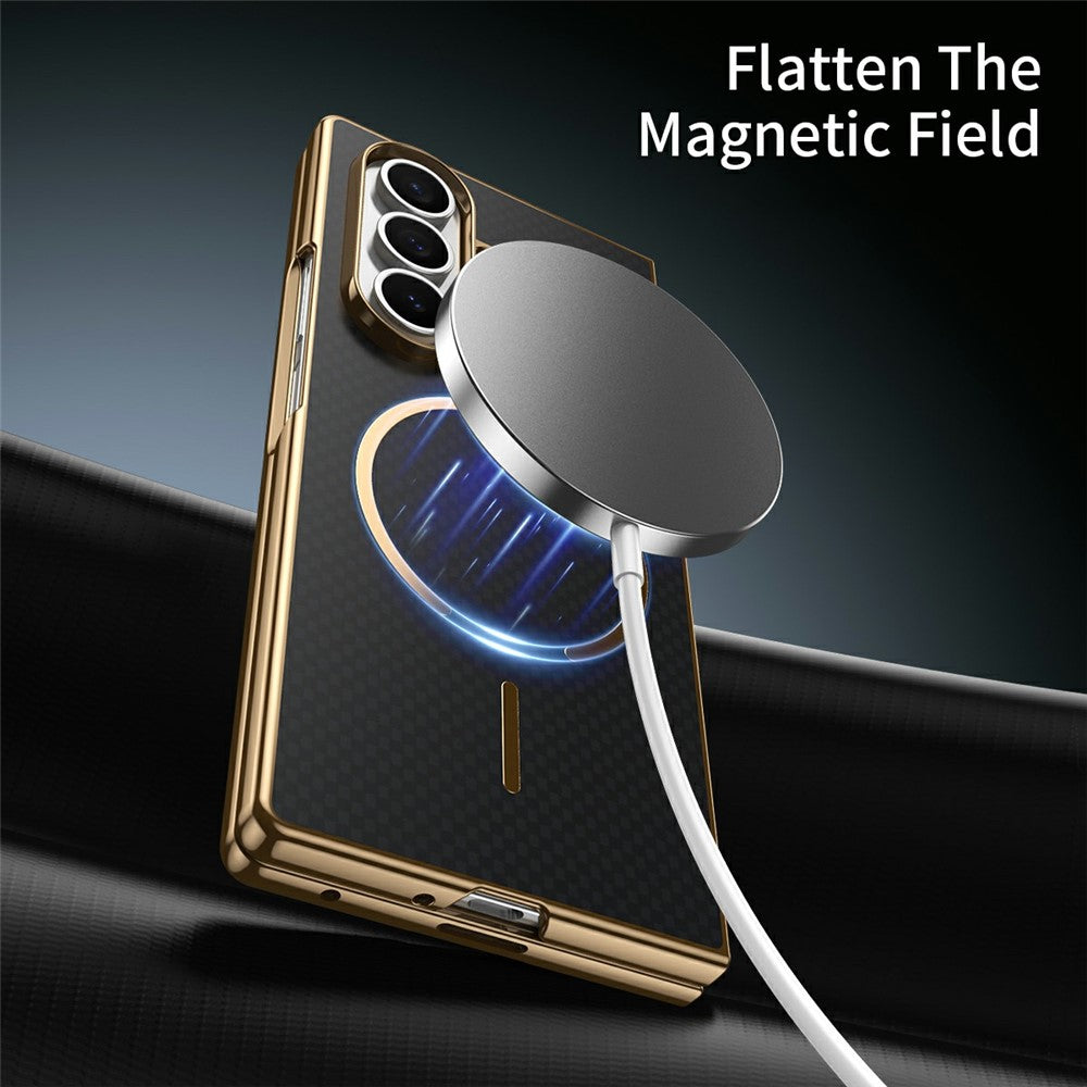 Samsung Galaxy Z Fold8 Ultra Magnetiskt Skal Kolfibertexturerat Läder + PC Galvaniserat mobilskal med Härdat Glasfilm
