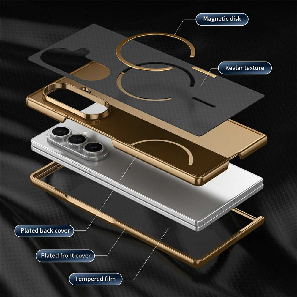 Samsung Galaxy Z Fold8 Ultra Magnetiskt Skal Kolfibertexturerat Läder + PC Galvaniserat mobilskal med Härdat Glasfilm