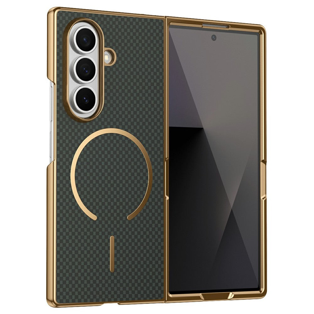 Samsung Galaxy Z Fold8 Ultra Magnetiskt Skal Kolfibertexturerat Läder + PC Galvaniserat mobilskal med Härdat Glasfilm