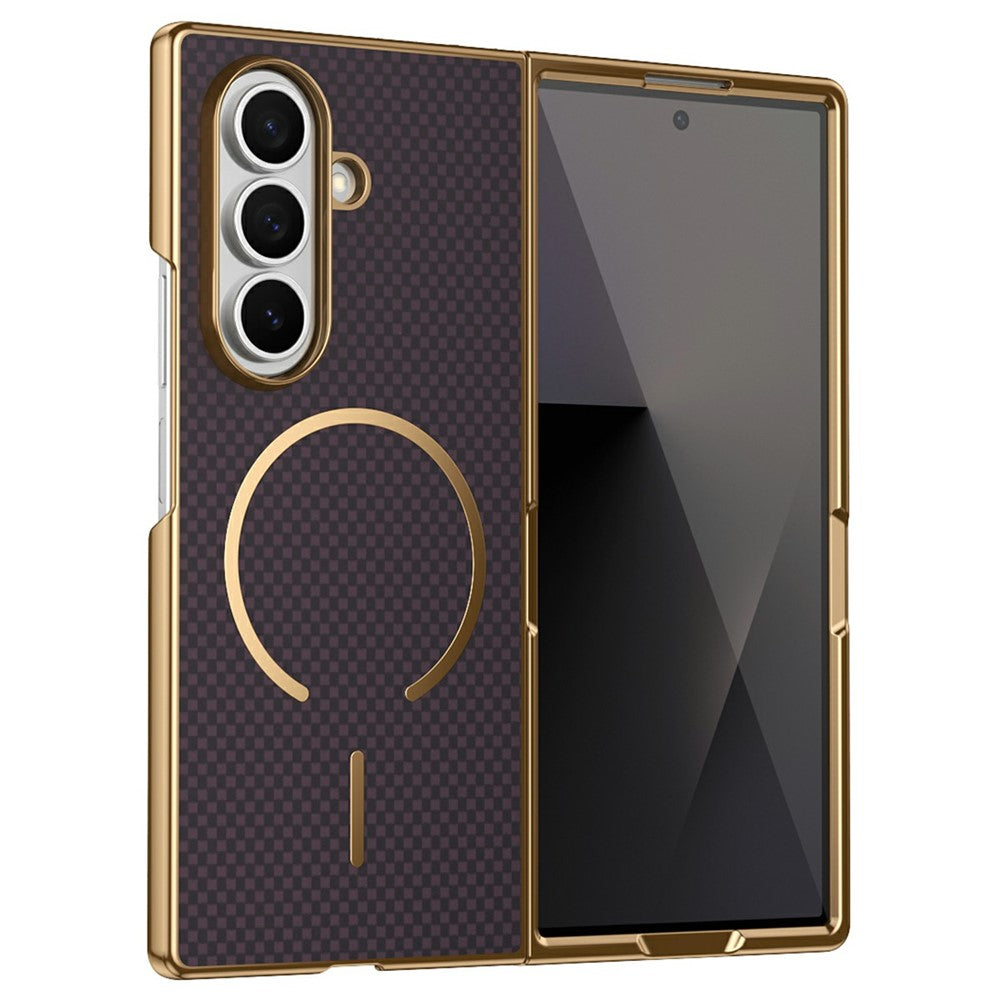 Samsung Galaxy Z Fold8 Ultra Magnetiskt Skal Kolfibertexturerat Läder + PC Galvaniserat mobilskal med Härdat Glasfilm
