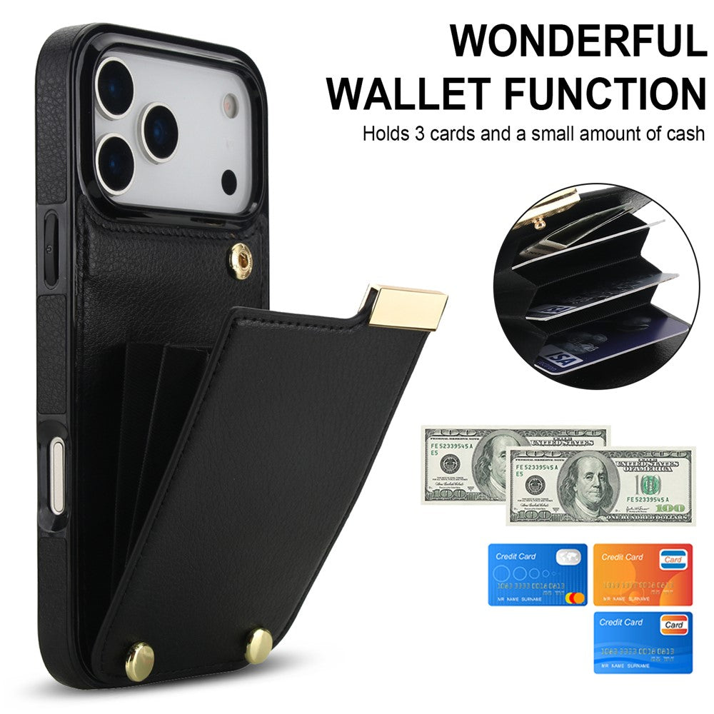 Til iPhone 18 Pro Max / 17 Pro Max Cover TPU + PU-læder med hardwaredekoration og kortholder