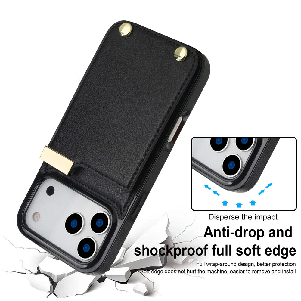 Til iPhone 18 Pro Max / 17 Pro Max Cover TPU + PU-læder med hardwaredekoration og kortholder