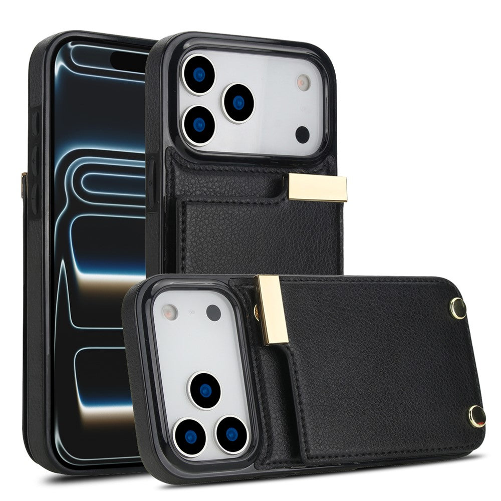 For iPhone 18 Pro / 17 Pro Case TPU + PU Leather Hardware Decor Phone Cover with Card Holder