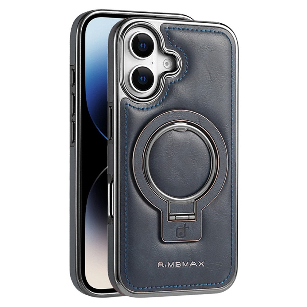 RMBMAX for iPhone 16 Case Magnetic Electroplated Kickstand PU Leather + TPU Phone Cover