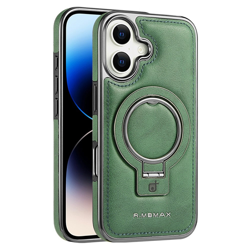 RMBMAX for iPhone 16 Case Magnetic Electroplated Kickstand PU Leather + TPU Phone Cover