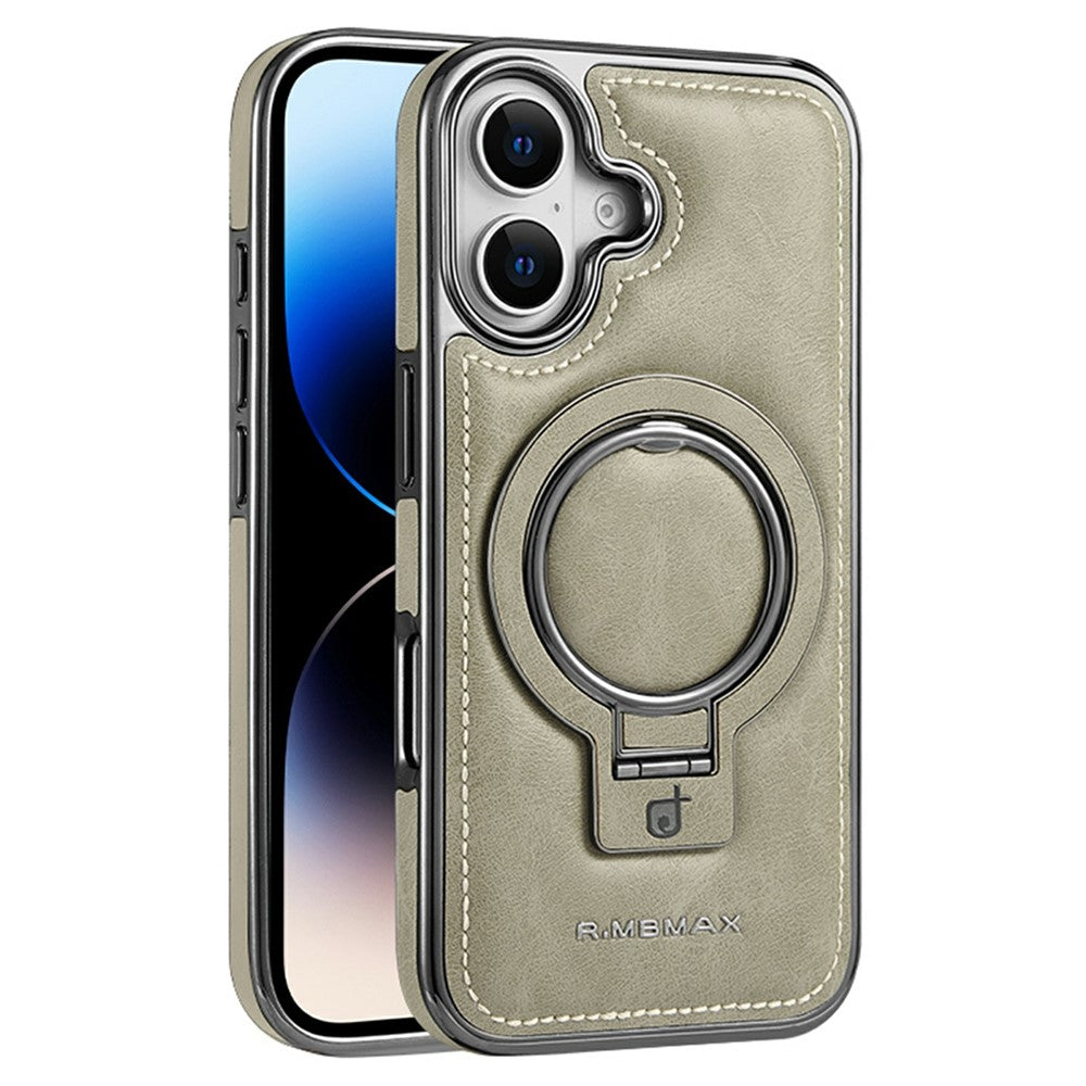 RMBMAX for iPhone 16 Case Magnetic Electroplated Kickstand PU Leather + TPU Phone Cover
