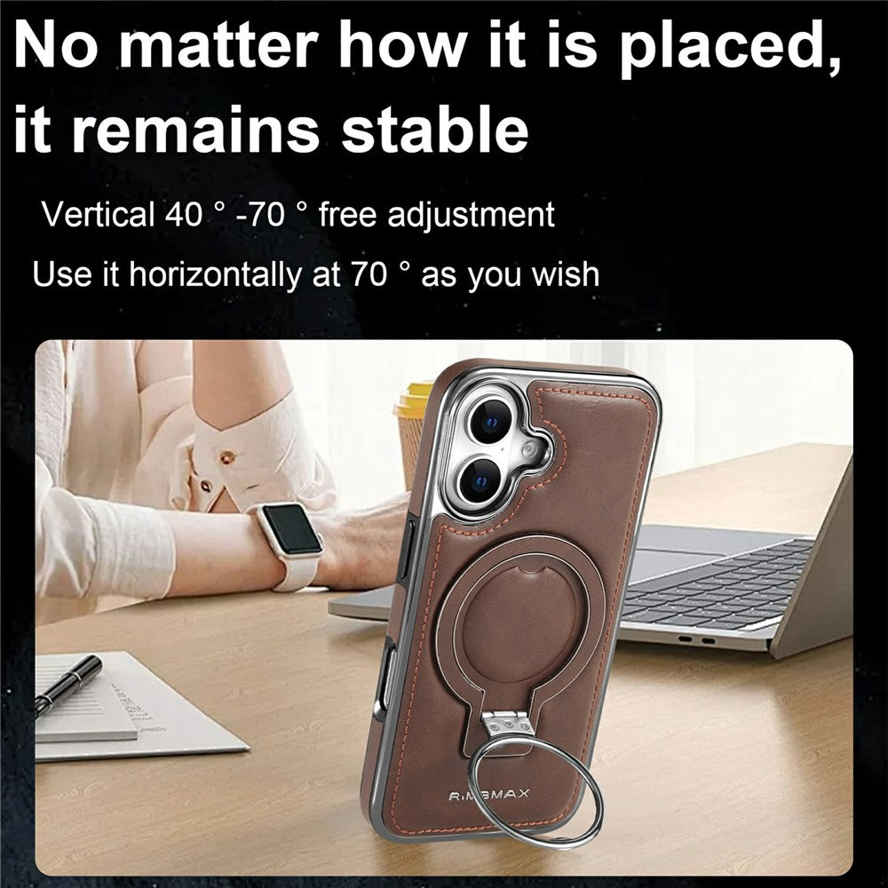 RMBMAX til iPhone 17-cover Magnetisk galvaniseret støtteben PU-læder + TPU-telefoncover