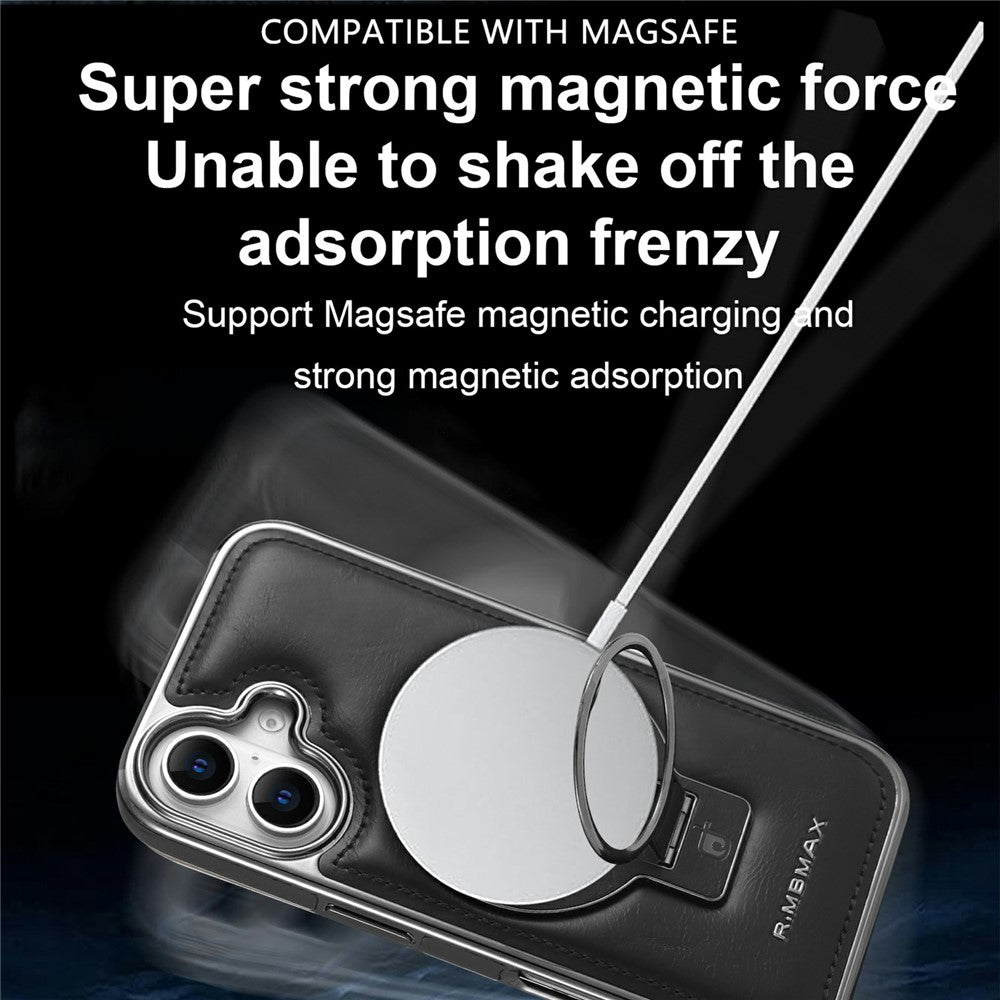 RMBMAX til iPhone 17-cover Magnetisk galvaniseret støtteben PU-læder + TPU-telefoncover