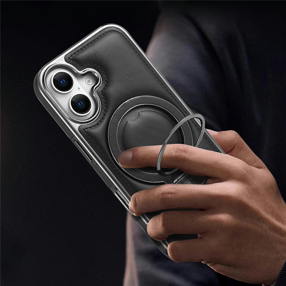 RMBMAX til iPhone 17-cover Magnetisk galvaniseret støtteben PU-læder + TPU-telefoncover