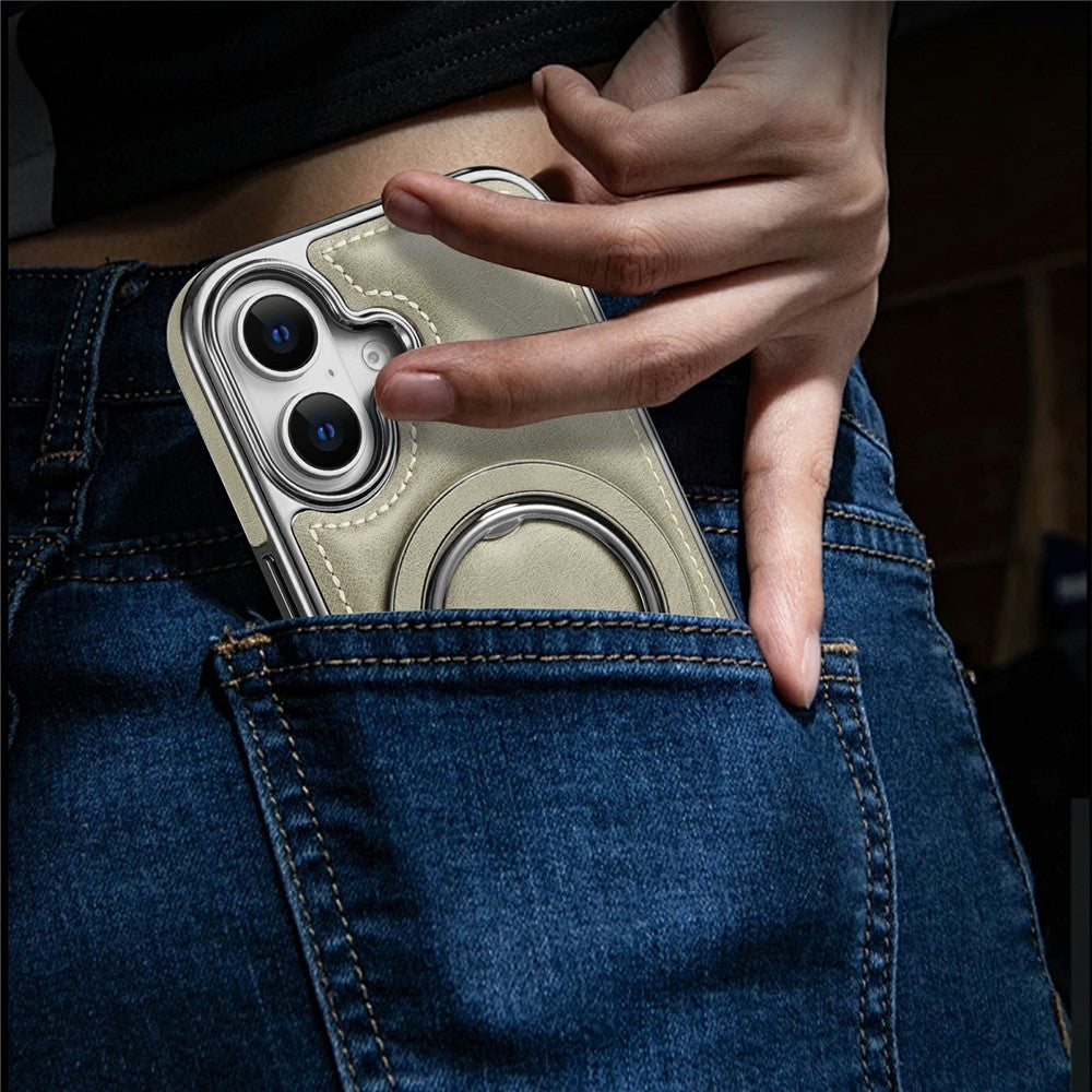 RMBMAX til iPhone 17-cover Magnetisk galvaniseret støtteben PU-læder + TPU-telefoncover