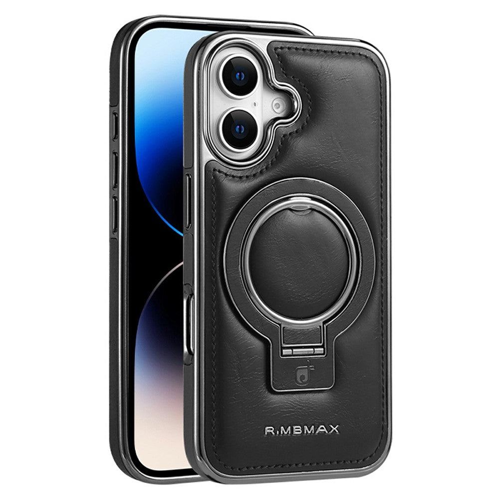 RMBMAX til iPhone 17-cover Magnetisk galvaniseret støtteben PU-læder + TPU-telefoncover