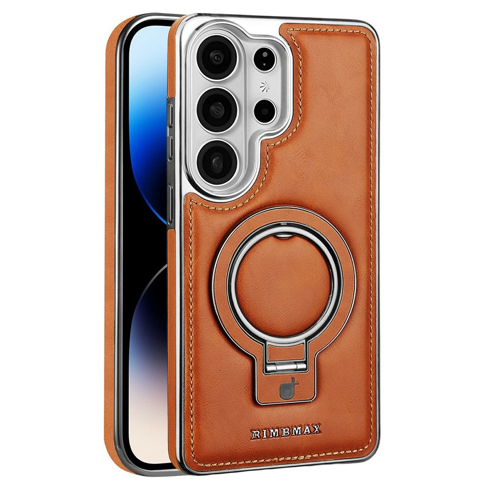RMBMAX för Samsung Galaxy S25 Ultra-skal Magnetiskt galvaniserat stativ PU-läder + TPU-mobilskal