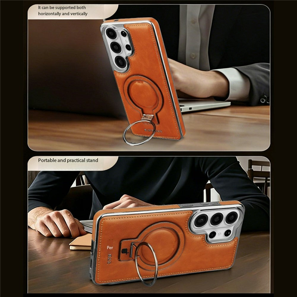 RMBMAX för Samsung Galaxy S25 Ultra-skal Magnetiskt galvaniserat stativ PU-läder + TPU-mobilskal